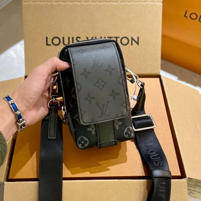 TOP☆【Gift Box Packing】flap Double Mobile Phone Bag Mens Mini Crossbody Bag Coin Purse Monogram Denim Leather Large Capacity Detachable Shoulder Strap