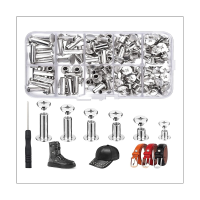 150Sets Chicago Screws Assorted Kit Round Flat Head Leather Rivets M5 Chicago Binding Screws for Decorate Silver