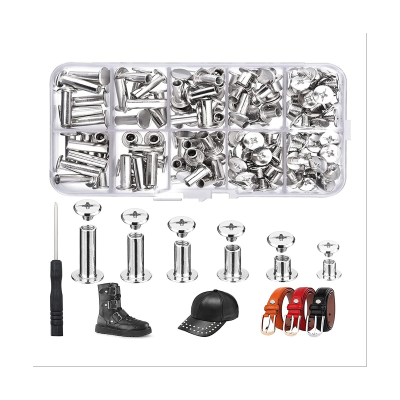 150Sets Chicago Screws Assorted Kit 6 Sizes Round Flat Head Leather Rivets Carbon Steel for Decorate Silver
