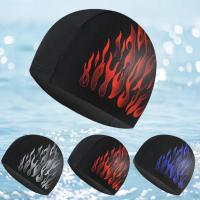 Nylon Men Swimming Cap 3D Flame Printing Swim Bathing Hats Nylon Caps Ear Protection Long Hair Swimming Pool Hat Swim Pool Cap