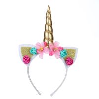 【CW】 Unicorn Hairband Horn Ears Hair Accessories Bands Xmas Birthday Glitter Headband Kids Hoop 1PC