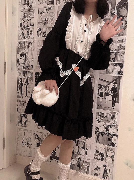 ชุดชุดเดรสโลลิต้าคอสเพลย์สาวแนวกอธิคแขนยาวสไตล์วิคตอเรียสำหรับชุดเดรสโลลิต้าหวานญี่ปุ่น
