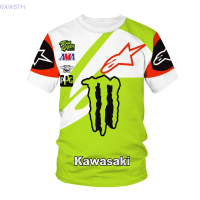 New！T-shirt 2023！pendek biasa, leher bulat, dicetak dengan logo 3D Kawasaki Motors, perlengkapan longgar, nyaman untuk memakai, gaya Harajuku, fashion pria. High quality products （Freeprinting of names）