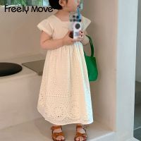 Freely Move Kids Summer Dresses For Girls Hollow Out Casual Dress Girl Short Sleeve Party Vestidos Girls Dress Children Clothing