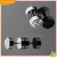 【Fresh】❀2 Pcs Men Barbell Punk Stainless Steel Rhinestone Ear Stud Earrings Jewelry