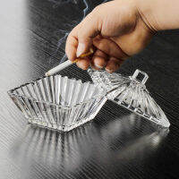 Anti-Flying Ash พร้อมฝาครอบที่เขี่ย Creative Trend Amber Crystal Glass Ashtray Home Living Room Office e-Proof Ornaments