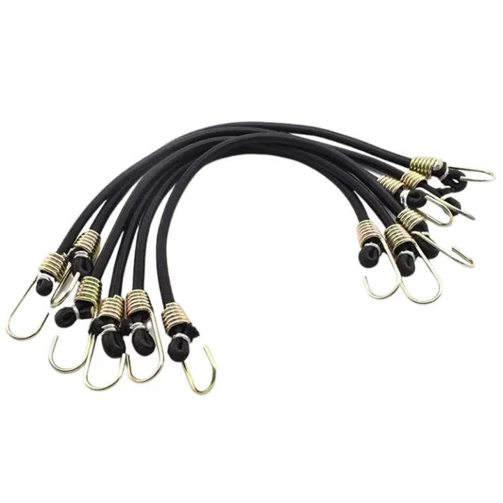 Black Bungee Cords With Hooks Rubber Elastic Tie Down With Metal Hooks