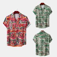 2023 Hawaiian beach wind shrimp several wave Cuba led digital printing leisure spot ice silk short sleeve shirt male