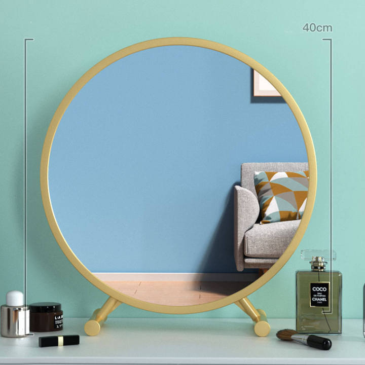 กระจกโต๊ะเครื่องแป้ง-กระจกแต่งหน้าไลฟ์สด-led-กระจกกลม-กระจกตั้งโต๊ะ-กระจกโต๊ะพร้อมฐาน-อุณหภูมิสามสีinstagram-ขายร้อน-cod