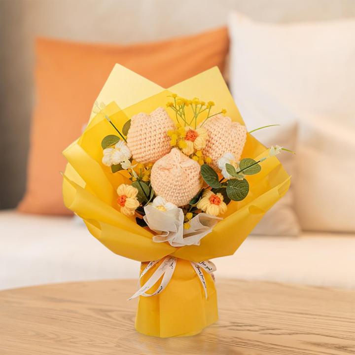 simhoa-ช่อดอกไม้ดอกไม้โครเชต์ทิวลิปปลอมดอกไม้สำหรับงานเลี้ยงวันขอบคุณพระเจ้าที่บ้าน
