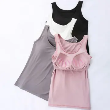 Women Sleeveless Tank Top with Built in Padded Bra, Gray, S at