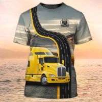 2023 NEWTrucker เสื้อผู้ชายเสื้อยืด3D รถบรรทุกพิมพ์เครื่องแบบแขนสั้นท็อปส์2023ใหม่ฮาราจูกุเสื้อผ้าฤดูร้อน O คอเสื้อสวมหัวขนาดใหญ่