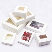5Pcs Kraft Paper Cookie Candy Box PVC Window for Wedding Christmas Gift Boxes Packaging Decoration Birthday Party Supplies