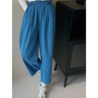 Hot sale 2023 High quality new style Asi studios Korean version retro high waist elastic waist thin cropped jeans wide leg pants