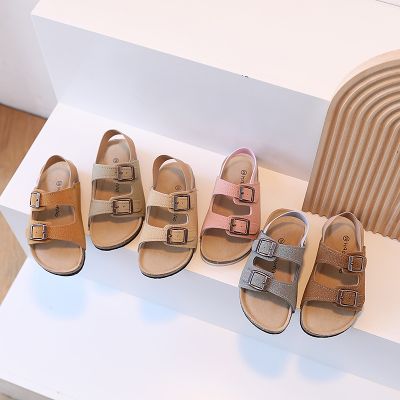 New Summer Kids Beach Cork Sandals for Girls Boys Children Outdoor Casual Solid Color Non-slip Flat with Cute Slide Shoe
