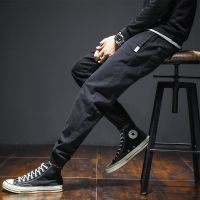 [COD] Mens casual spring autumn and winter new style plus velvet thickened thin loose feet trendy brand denim harem trousers