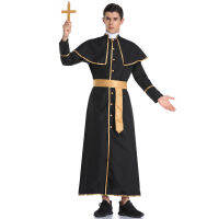 Black Classic Priest เครื่องแต่งกาย Purim ฮาโลวีนผู้ใหญ่ Man Pope Robe เจ้าพ่อมิชชันนารี Masquerade Party Cosplay เสื้อผ้า