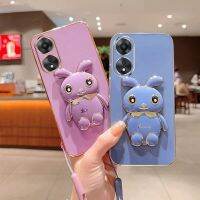 สำหรับ OPPOA38 OPPO A38 4G 2023ใหม่เคสมือถือพร้อมที่วางรูปกระต่ายสีชมพูการ์ตูนน่ารักที่ใส่ด้านหลังเคสแบบนิ่มเคสสมาร์ทโฟนชุบโลหะด้วยไฟฟ้า