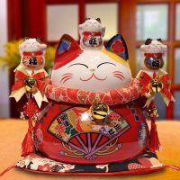 Red Lucky Cat Shop Cashier Ornament Home Storage Piggy Bank