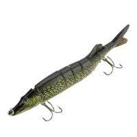 3X 20cm 40G Lifelike Multi-Jointed 8-Segement Pike Muskie Fishing Lure Swimbait Crankbait Hard Bait Fish Hook ArmyGreen