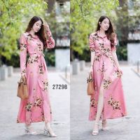 MAXIDRESS เดรสแขนยาวปลายแขนติดกระดุม1เม็ด