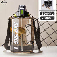 【 Cw】ขวดน้ำความจุขนาดใหญ่2ลิตรพร้อมสายรัดฟาง Time Marker Leakproof Half Gallon สำหรับฟิตเนสยิมกีฬากลางแจ้งแบบพกพา