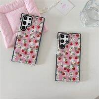 Samsung Galaxy S23อัลตร้าพลัส S22บวก S21พิเศษ S20 S20พิเศษ + เคสโทรศัพท์【ลาย Strawberry Frangipani Lattice】เคสป้องกันเนื้อนิ่มโปร่งใสกันกระแทก TPU