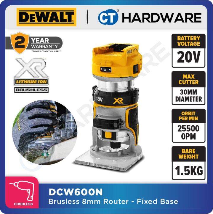 DEWALT DCW600N CORDLESS BRUSHLESS ROUTER 20V 68MM COLLET 1600025500RPM WITHOUT BATTERY AND
