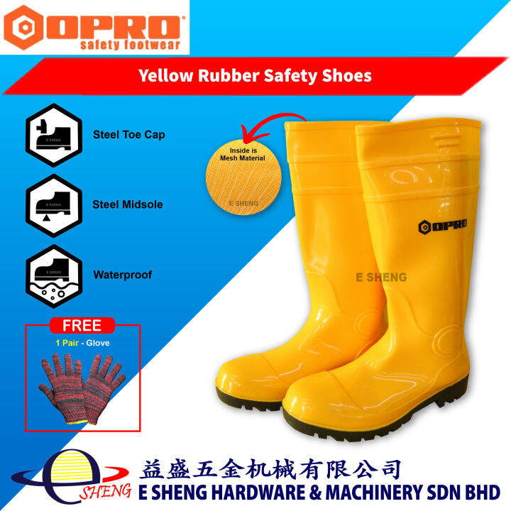 Opro Steel Toe Cap Yellow Rubber Safety Shoes Opro 100 Wellington Boot Kuning Kasut Getah 0568