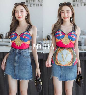 (pa102)ท็อปสายเดี่ยว สายเดี่ยวลูกไม้ดำ phatcha เสื้อกล้ามสายเดี่ยว