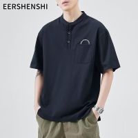 EERSHENSHI เสื้อยืดมีกระเป๋าแขนลำลองขาสั้นสไตล์ญี่ปุ่นทรงหลวมสำหรับผู้ชายเสื้อโปโลหรูหรา