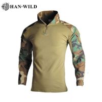 HAN WILD Army Combat Shirt with Pads Long Sleeve Military Men Tactical Multicam Camo Shirts Airsoft Hiking Hunting Tops Clothes