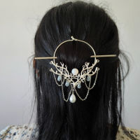 【CW】Witch Woodland Antlers nch Teardrop Filigree Hair Barrette Pagan Fairy Elf Hairclip Hairjewelry for women