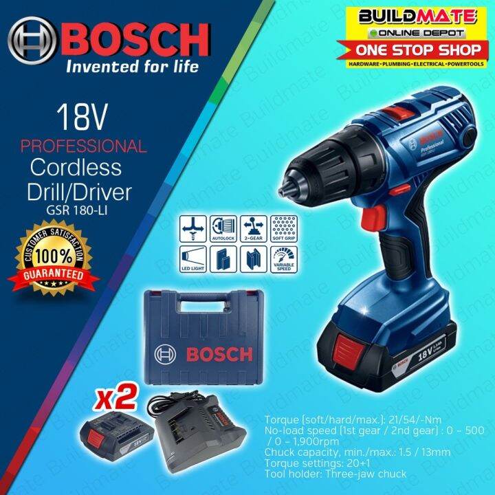 BOSCH Professional Cordless Drill Driver 18V GSR 180 LI BLC •100