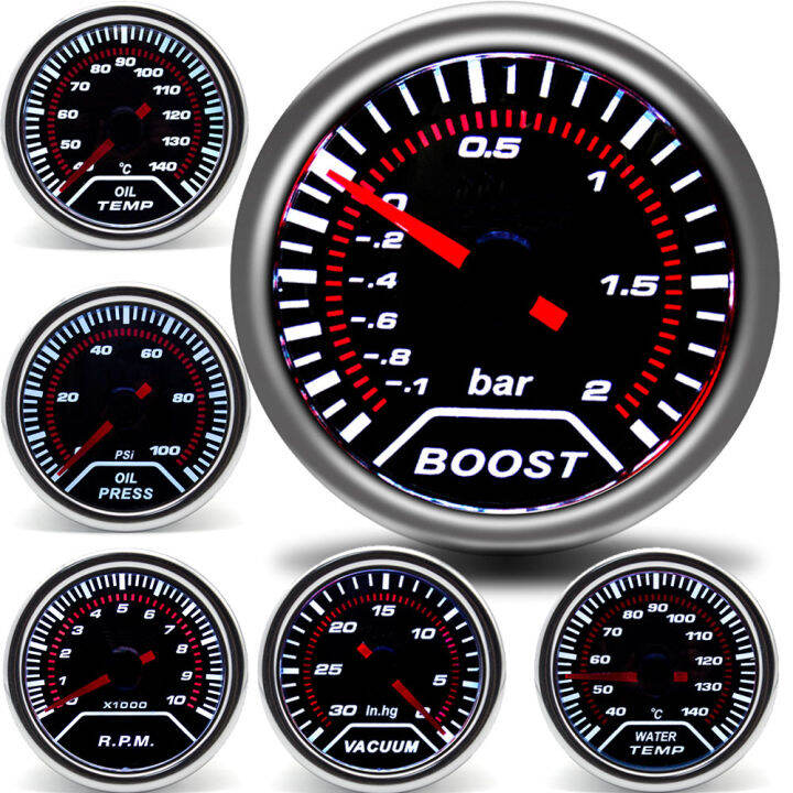 2" 52mm Car Boost Gauge Boost Turbo Bar PSI Tachometer Water Temp Oil