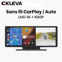 EKLEVA กล้องถอยหลังกล้องติดรถยนต์ Wi-Fi Carplay &amp; Android Auto 4K การนำทาง GPS DVR แดชบอร์ดเครื่องบันทึกวีดีโอสองเลน24H Park AUX