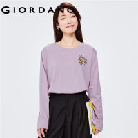 GIORDANO Women Dunhuang Series T-Shirts Small Art Print 100% Cotton Tee Crewneck Long Sleeve Fashion Casual Tshirts 99393328