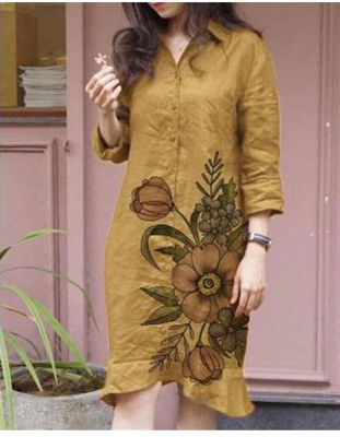 carmar ฤดูร้อนใหม่ผู้หญิงแฟชั่นชุดลำลองพิมพ์เสื้อแขนยาวครอบคลุมเข่าSlimming Simple