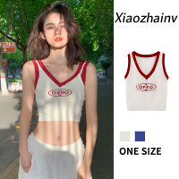 Xiaozhainv เสื้อกั๊กถักคอวีสั้นสำหรับผู้หญิง,เสื้อครอปสไตล์เกาหลีย้อนยุคแบบสั้น