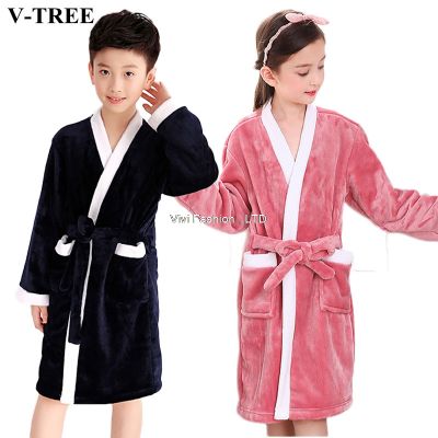 Winter Kids Bathrobe Fleece Robes For Boys Solid Girls Pajamas Warm Children Pyjama Teenager Bath Robe Swimming Clothing