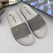 LV men s flat sandals with gray strap-authentic LV shoes