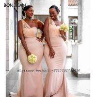 Peach Bridesmaid Dresses Mermaid One Shoulder Floor Length Elastic Satin African Bridesmaid Dress Plus Size for Women Wedding