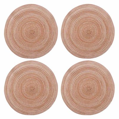 Round Braided Placemats Washable Kitchen Table Placemats for Home Wedding Party 36cm (Coffee Color, 4pcs)