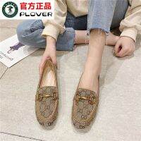 ♗◊ PLOVER Woodpecker genuine leather shoes for women retro French slip-on flat loafers versatile fashionable beanie shoes