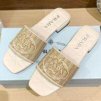 2023P home small fragrance letter embroidery explosions pradaˉ flat slippers lazy drag a word with female slippers slip-proof.