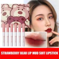 6 Pcs Strawberry Bear Lip Mud Suit Long Lasting Never Lipstick Velvet Matte Mist Fading Lipstick Set Q7P8