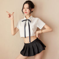 Sexy underwear female sexy navel shirt pleated skirt pure split student dress college style girl suit MWL5