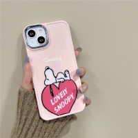 เคสซิลิโคนกันกระแทกสำหรับ IPhone 11 12 13 14 Pro Max น่ารักการ์ตูนรูปหัวใจภาษาอังกฤษฝาหลังรูปสุนัขสนูปี้ปกป้องเลนส์ด้วยไฟฟ้า14 Plus หญิงและชายเคสโทรศัพท์กันกระแทก