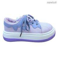 COD DSFGREYTRUYTU ✟❅❉Japanese Mori girl Lolita big head canvas shoes heart lavender purple breathable sneakers heightening platform