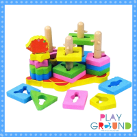 Playground Mut ของเล่นไม้ กระดานไม้สวม 5 หลัก รูปเม่น คละสี Animal set of columns  FW-1694